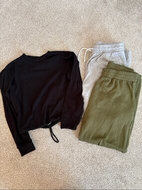 Crop sweatshirt plus Olive Green & gray sweatpants bundle